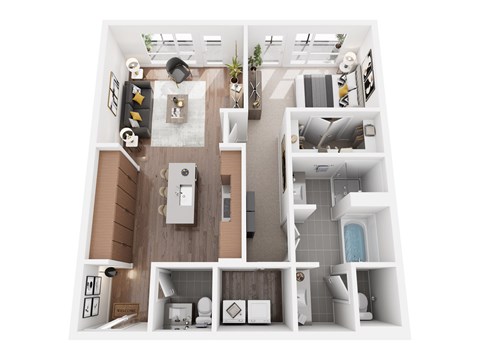 Floor plan for 1 bed, 2 baths, 1205 sqft